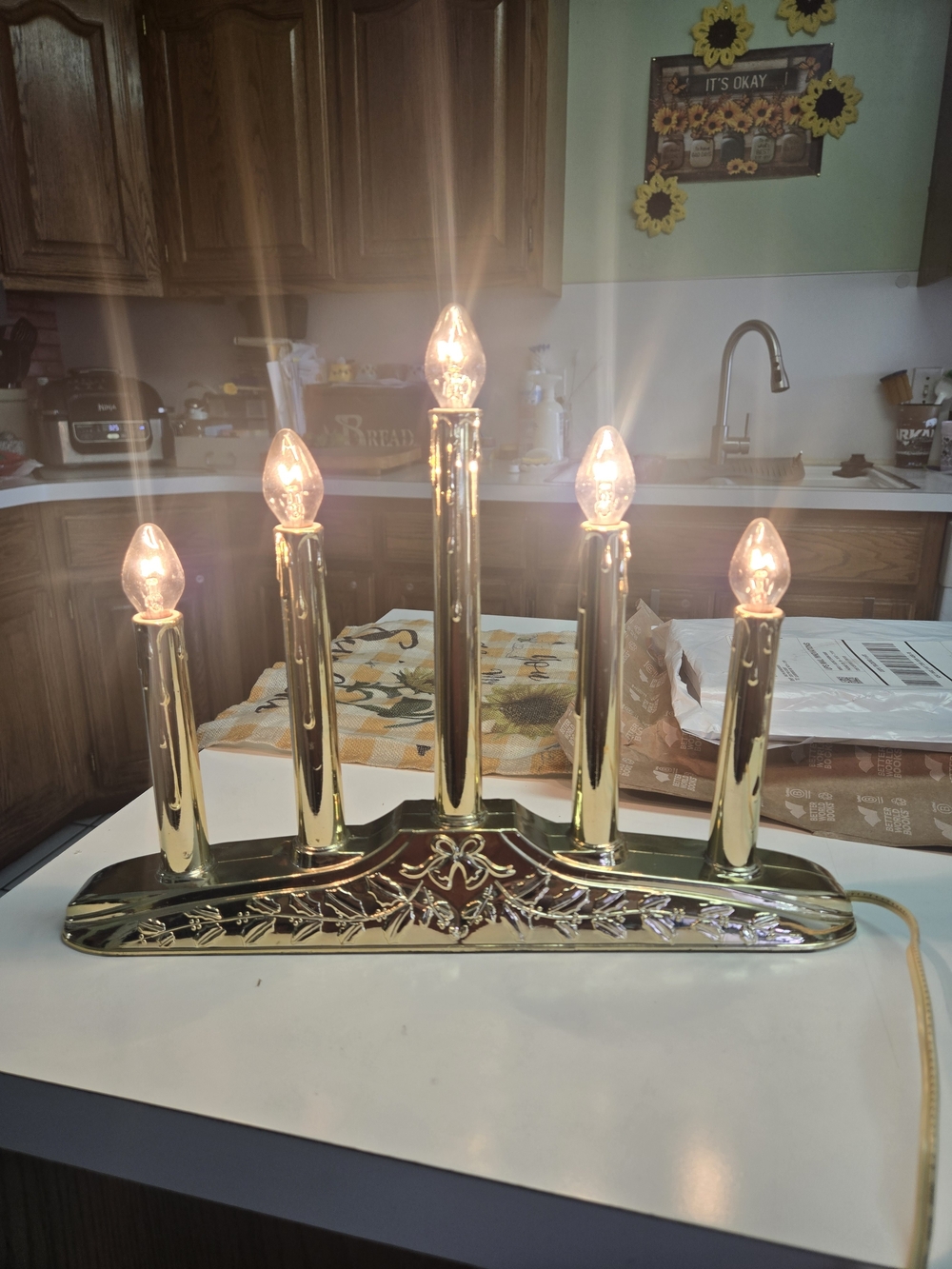 Vintage Christmas 5 Light Candle Candelabra Arch Electric Window Plastic
